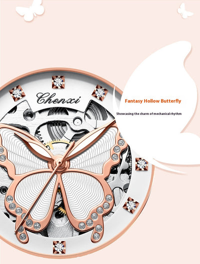 Reloj Automático para Mujer con Diamantes y Esfera de Mariposa - Resistente al Agua - Image 12