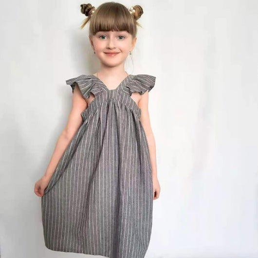 Vestido de Playa Niña con Volantes y Mangas Aleteo a Rayas - Image 10