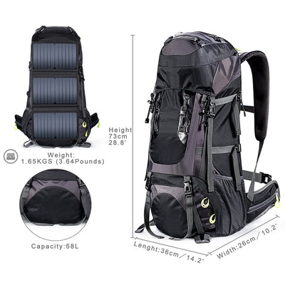 Mochila de Senderismo 68L Impermeable con Carga Solar - Image 2
