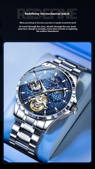 Reloj Mecánico Hueco Cielo Estrellado para Hombre Negocios Impermeable - Image 14