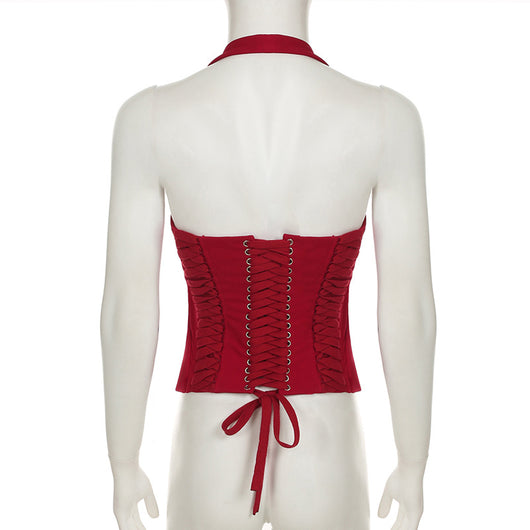 Top Halter Encaje Sexy Corto Anudado - Image 20