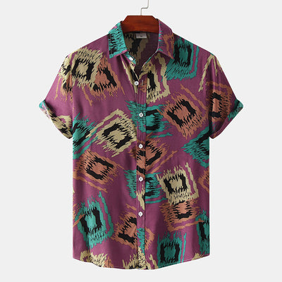 Camisa Retro Holgada de Manga Corta para Hombre Talla Grande - Image 18
