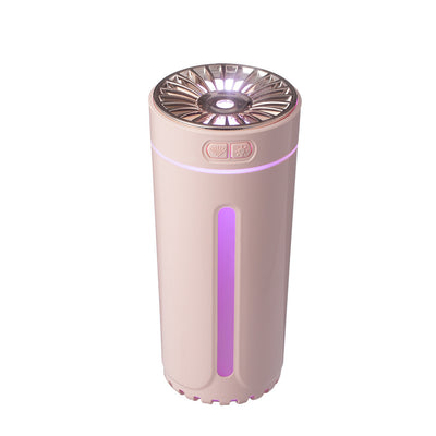 Pink cylindrical USB humidifier with a colorful light diffuser, control buttons, and a single fog outlet. - Image 7