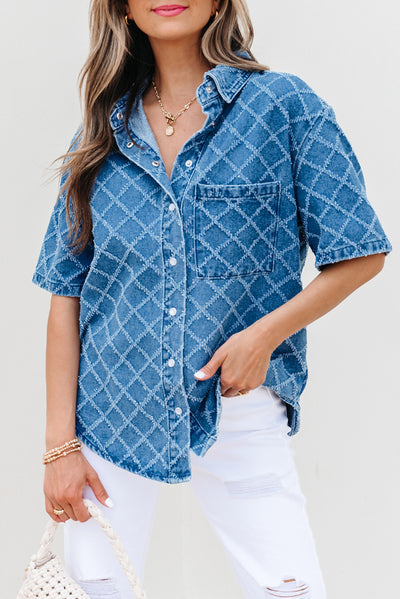 Camisa de Mezclilla con Estampado Cuadros para Mujer - Image 13