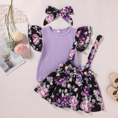 Conjunto de Falda para Niña con Camiseta Rayas y Tirantes Estampados - Image 5