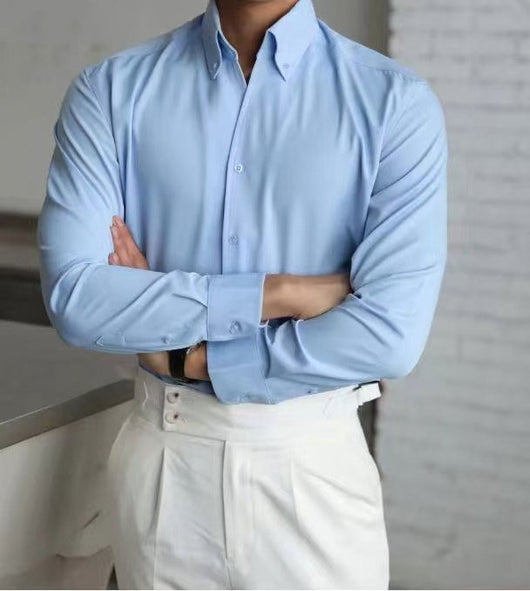 Camisa Business Casual Manga Larga Slim Fit Cuello Italiano Hombre - Image 8