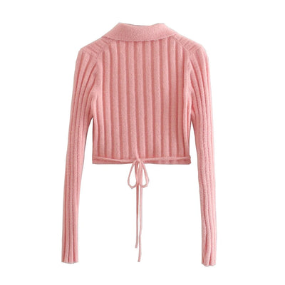 Cardigan Tejido Escote Profundo con Lazo - Manga Larga Ajustado para Mujer - Image 7