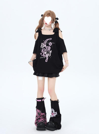 Blusa Hombros Descubiertos con Lazo Estampado Manga Corta - Image 10