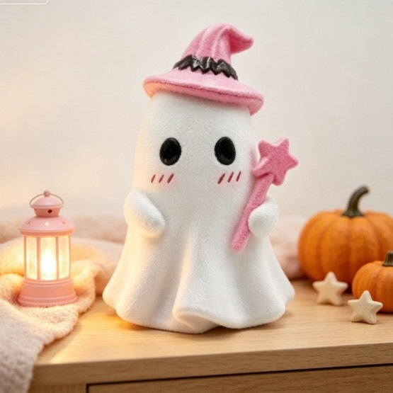 Adorno de Resina con Fantasmas y Calabazas Rosas para Halloween