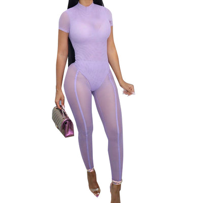 Jumpsuit Corto con Detalles en Malla y Ajuste Slim - Image 4