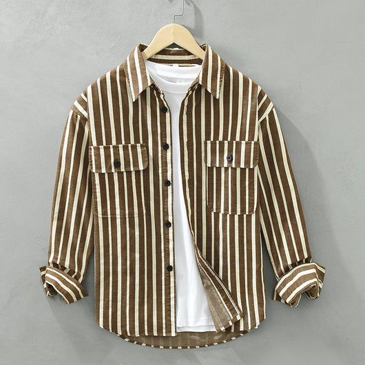 Camisa Suelta a Rayas Remodelada para Hombre Joven