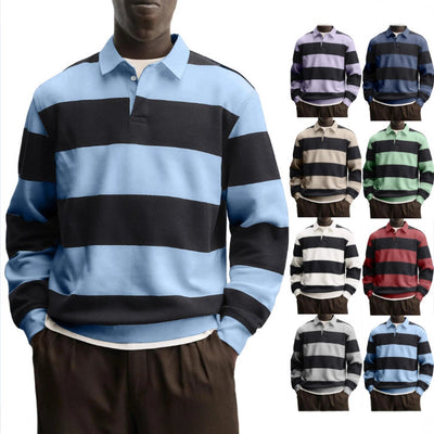 Camiseta Holgada de Rayas con Cuello Relajado y Mangas Largas