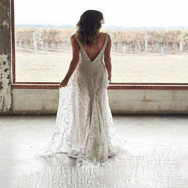 Vestido Largo Escote V Efecto Bronce