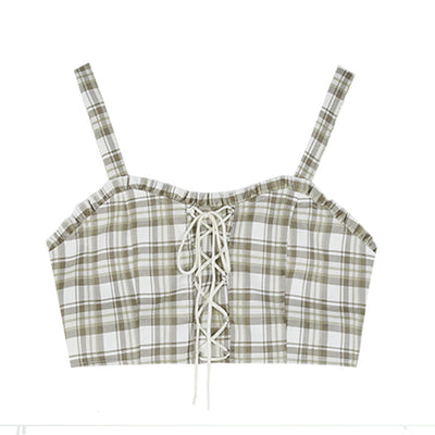 Conjunto Falda Plisada Cuadros Retro con Corpiño y Blusa Protección Solar Estilo Universitario - Image 8