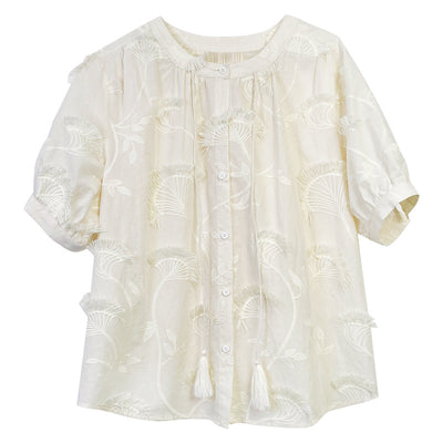 Blusa Mujer Manga Corta Estilo Francés con Bordado Elegante - Image 2