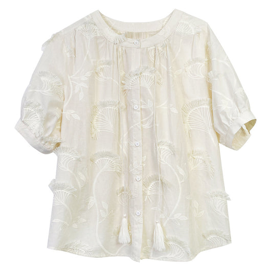 Blusa Mujer Manga Corta Estilo Francés con Bordado Elegante - Image 2