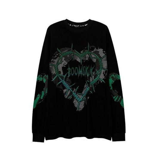 Sudadera Oversize Gótica Punk con Estampado - Manga Larga Estilo Harajuku