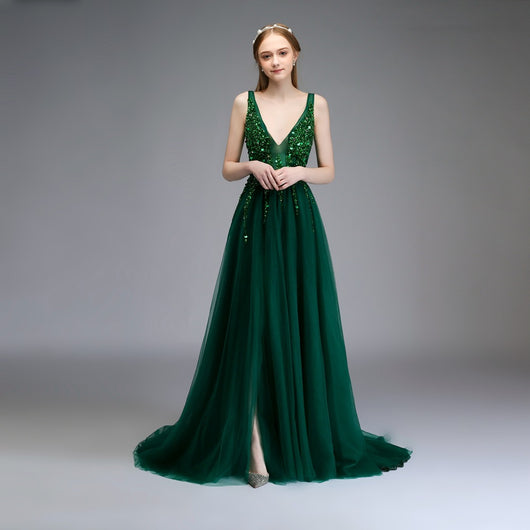 Vestido de Noche Escotado en V Primavera Otoño para Banquetes