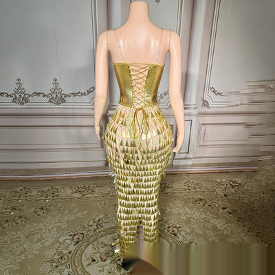 Vestido Sirena Formal Ajustado con Diseño Brillante y Cintura Ceñida - Image 3