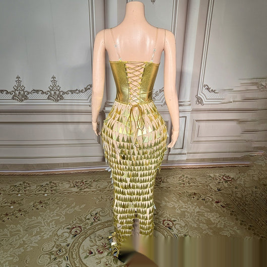 Vestido Sirena Formal Ajustado con Diseño Brillante y Cintura Ceñida - Image 3