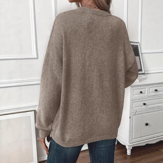 Suéter Suelto de Color Liso para Mujer - Comodidad Casual - Image 3