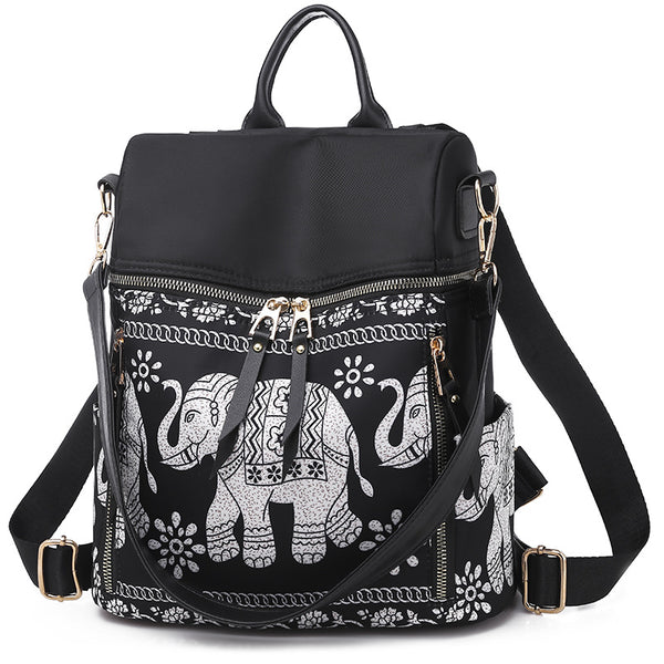 Mochila Étnica de Elefante con Diseño Tribal - Bolso Escolar Bandolera Multiusos