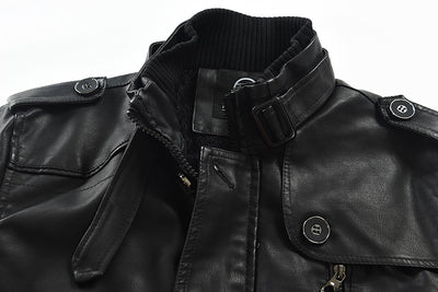 Abrigo de Cuero Largo Tipo Gabardina con Cuello Tipo Polo para Hombre Talla Grande - Image 6