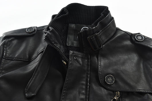 Abrigo de Cuero Largo Tipo Gabardina con Cuello Tipo Polo para Hombre Talla Grande - Image 6
