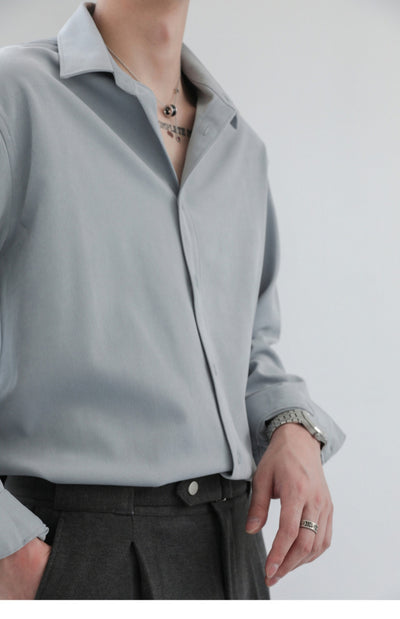 Camisa Suelta de Manga Larga Color Sólido para Hombre - Image 10