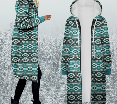 Gabardina Larga Estampada con Capucha para Mujer - Image 3