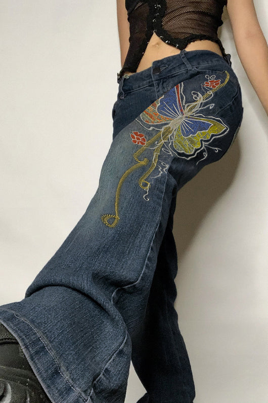 Jeans Retro Cintura Alta con Estampado de Mariposas para Mujer - Image 4
