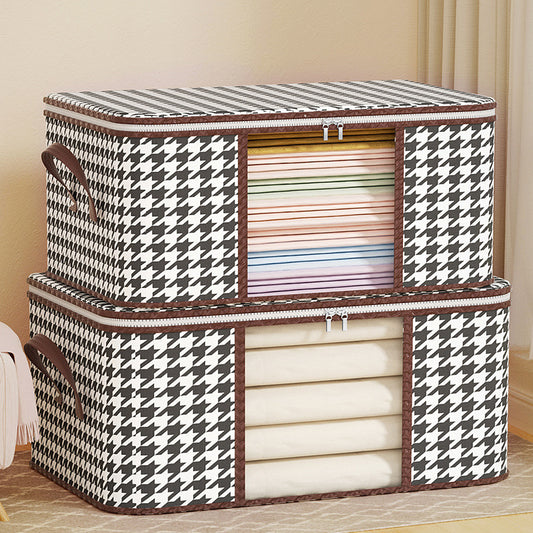 Caja de Almacenamiento Acolchada Pied de Gallo para Ropa y Textiles