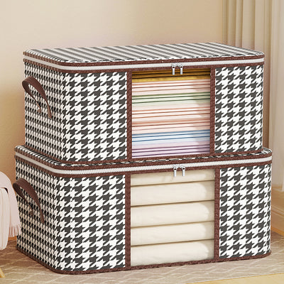 Caja de Almacenamiento Acolchada Pied de Gallo para Ropa y Textiles