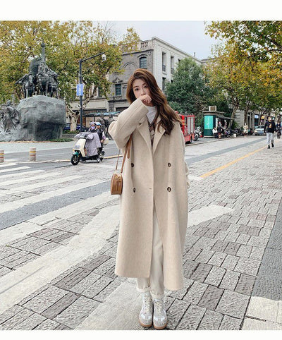 Abrigo de Lana Hepburn Coreano Suelto Midi para Otoño e Invierno - Image 31