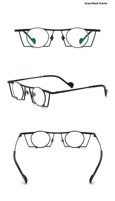 Gafas Retro Redondas de Titanio Puro con Combinación de Colores - Image 14