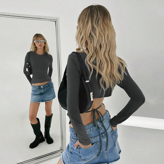 Blusa Cropped Hueca Tendencia Otoño Invierno Diseño Moderno - Image 2