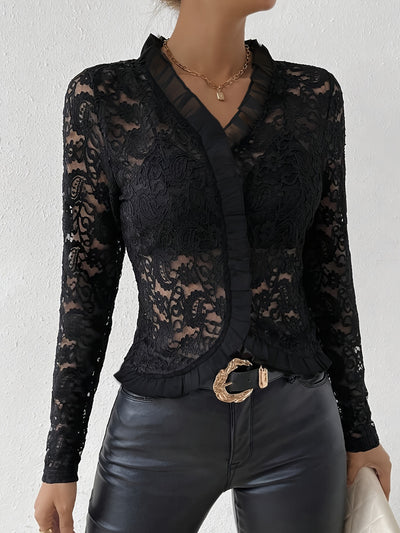 Blusa Elegante de Encaje Paisley con Volantes de Diseño Europeo - Image 6