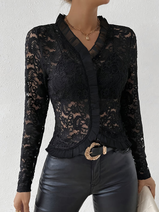 Blusa Elegante de Encaje Paisley con Volantes de Diseño Europeo - Image 6