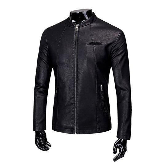 Chaqueta de Cuero PU con Cuello Alto y Forro de Terciopelo para Hombre - Image 8