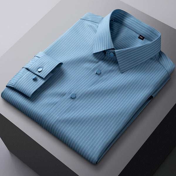 Camisa Manga Larga Rayada de Fibra de Bambú Premium sin Costuras para Hombre