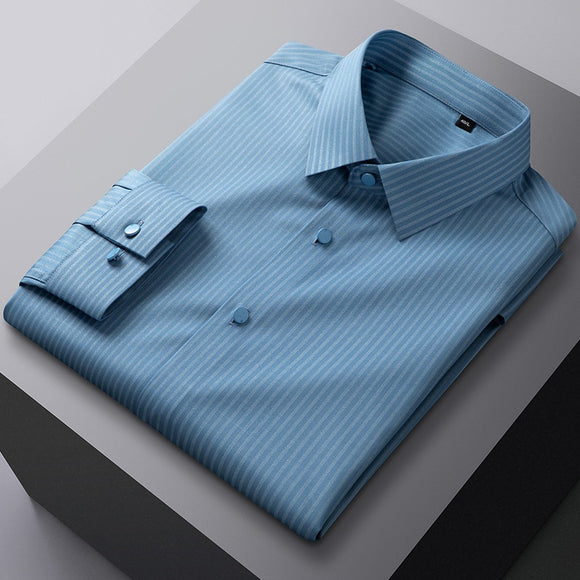 Camisa Masculina Manga Longa Listrada de Fibra de Bambu Premium Sem Costura