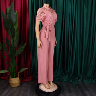 Jumpsuit de Encaje Elegante con Cintura Anudada y Piernas Anchas - Image 12