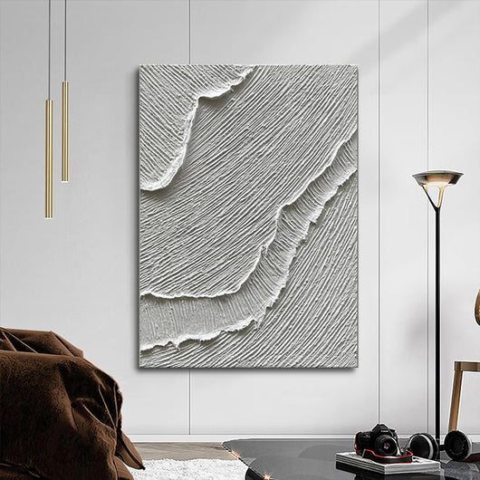 Cuadro Abstracto Olas Blancas con Textura 3D - Pintura al Óleo Hecha a Mano para Sala y Dormitorio - Image 4