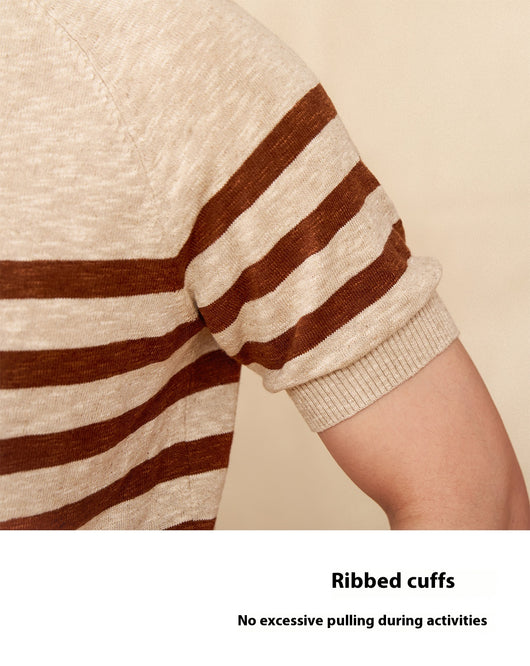 Camiseta de Algodón con Rayas - Cuello Redondo Manga Corta Comfort - Image 15