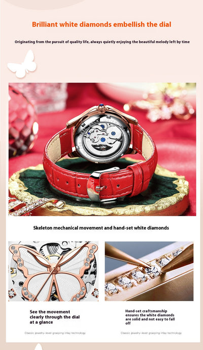 Reloj Automático para Mujer con Diamantes y Esfera de Mariposa - Resistente al Agua - Image 11