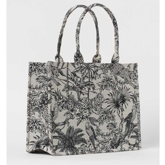 Bolsa Tote de Lona Bordada con Gran Capacidad - Bolsa de Compras Portátil