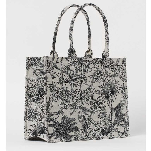 Bolsa Tote de Lona Bordada con Gran Capacidad - Bolsa de Compras Portátil