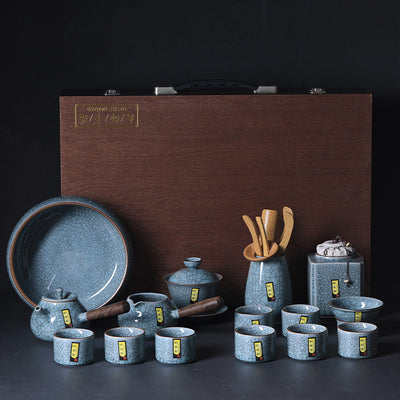 Juego de Té Celadón Ge Kiln Heredado con Acabado Agrietado - Image 2
