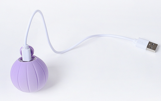 Orange smart bouncing rolling silicone ball toy for cats, shown with its white packaging box and a white USB charging cable. - Image 10