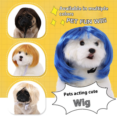 White fluffy dog plush toy wearing a short, straight grey bob wig with bangs and white tie ribbons. - Image 13